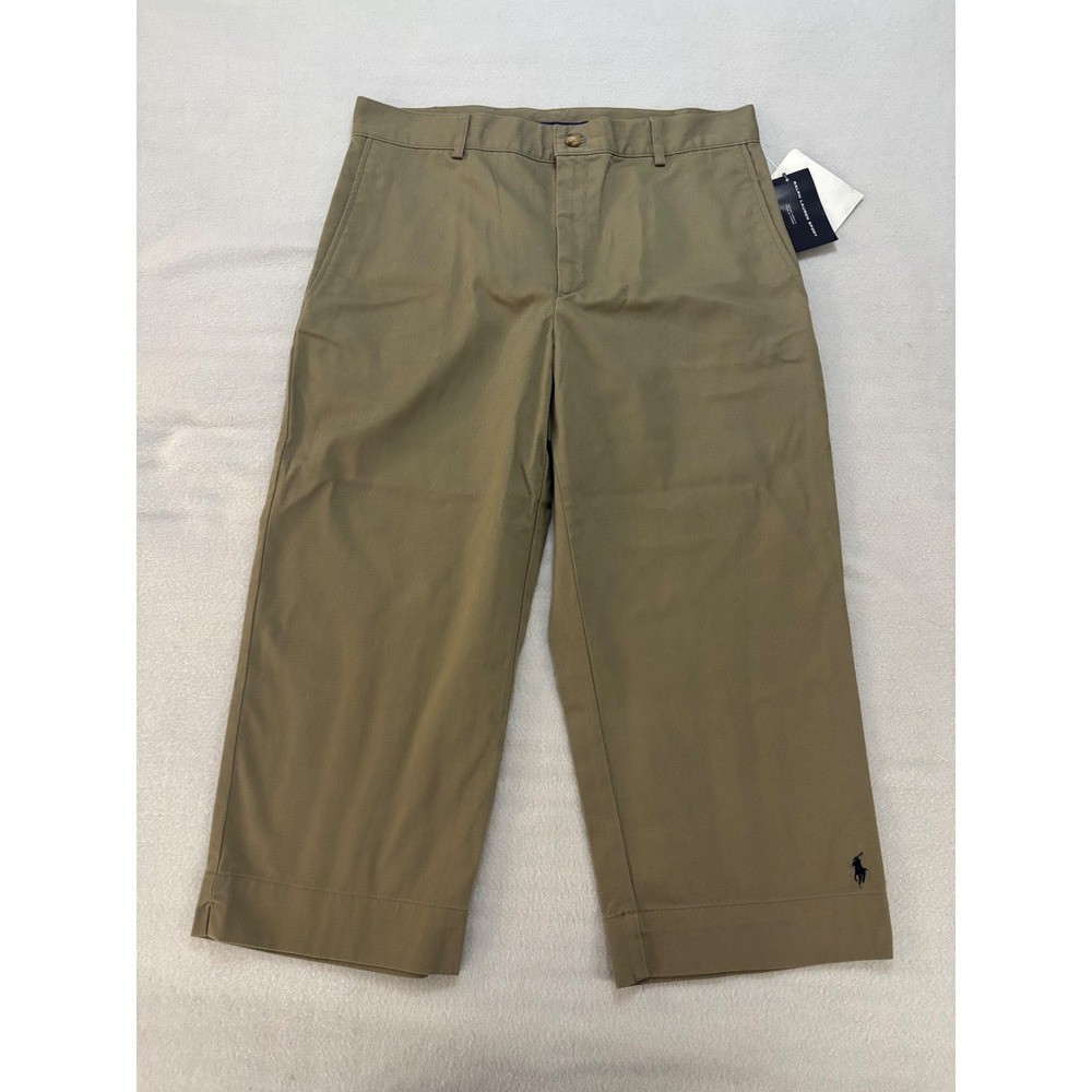 Ralph Lauren Sport Dominic Khaki Cotton Cropped Wide Leg Pants Tan Size 12 NWT